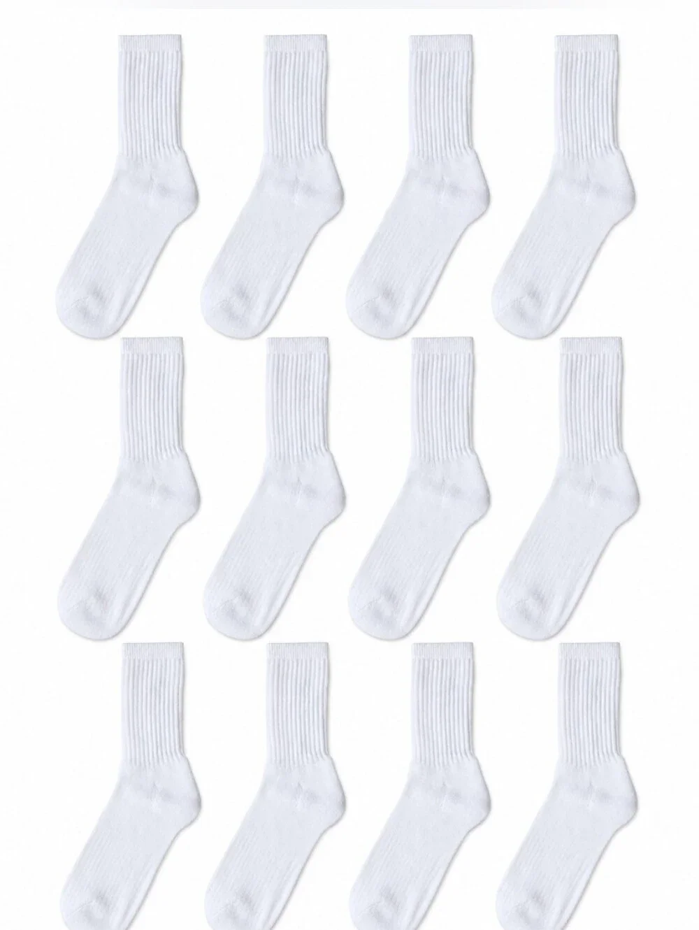 12 Pairs Men's Cotton Crew Everyday Plain Solid White Socks Size 9-11